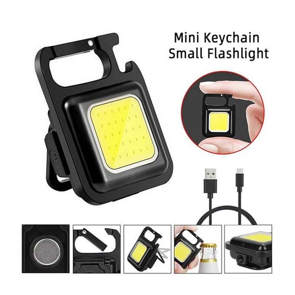 LED COB Keychain Light Solar Type-C USB Rechargeable Portable Flashlight  Built in battery Waterproof for Power Outage Emergency